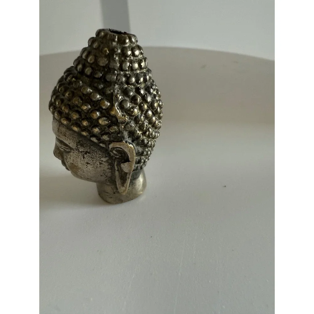 Vintage Metal Buddha Head Figurine Antiqued Silver Gold Tone Decorative Bust